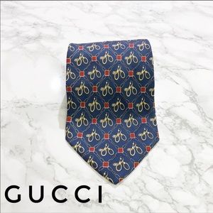 VTG Gucci Blue Gold Tassel Diamond Print Tie EUC